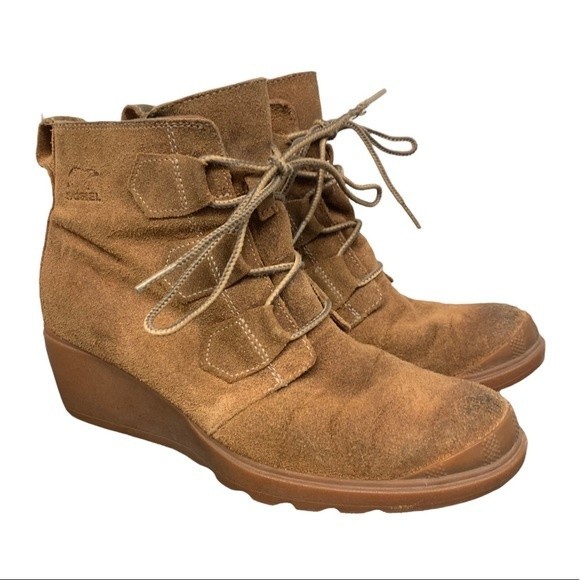 Sorel Toronto Tan Suede Wedge Lace Up Booties - Picture 1 of 7